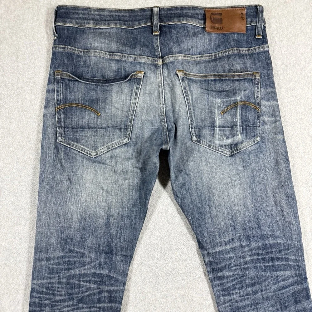 G Star RAW Jeans Men 33x32 Blue‎ 3301 Slim CRAZY WASH Stretch Denim Aged Look